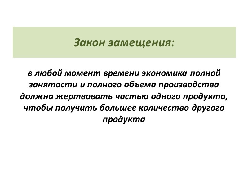 Закон замещения: в любой момент времени экономика полной занятости и полного объема производства должна